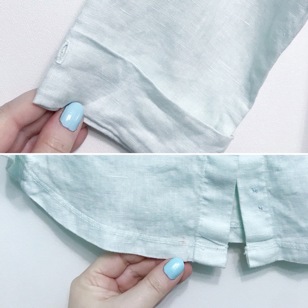 james perse | mint green contrast rib slub knit panel linen top s - Picture 7 of 8